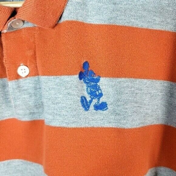 Disneyland Resort Polo Shirt Gray XL Orange Stripe Collar Short Sleeve Golf - Picture 3 of 6